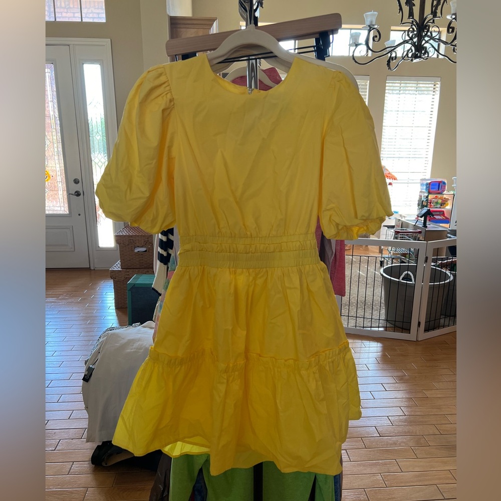 English Factory poplin cut out mini dress in lemon